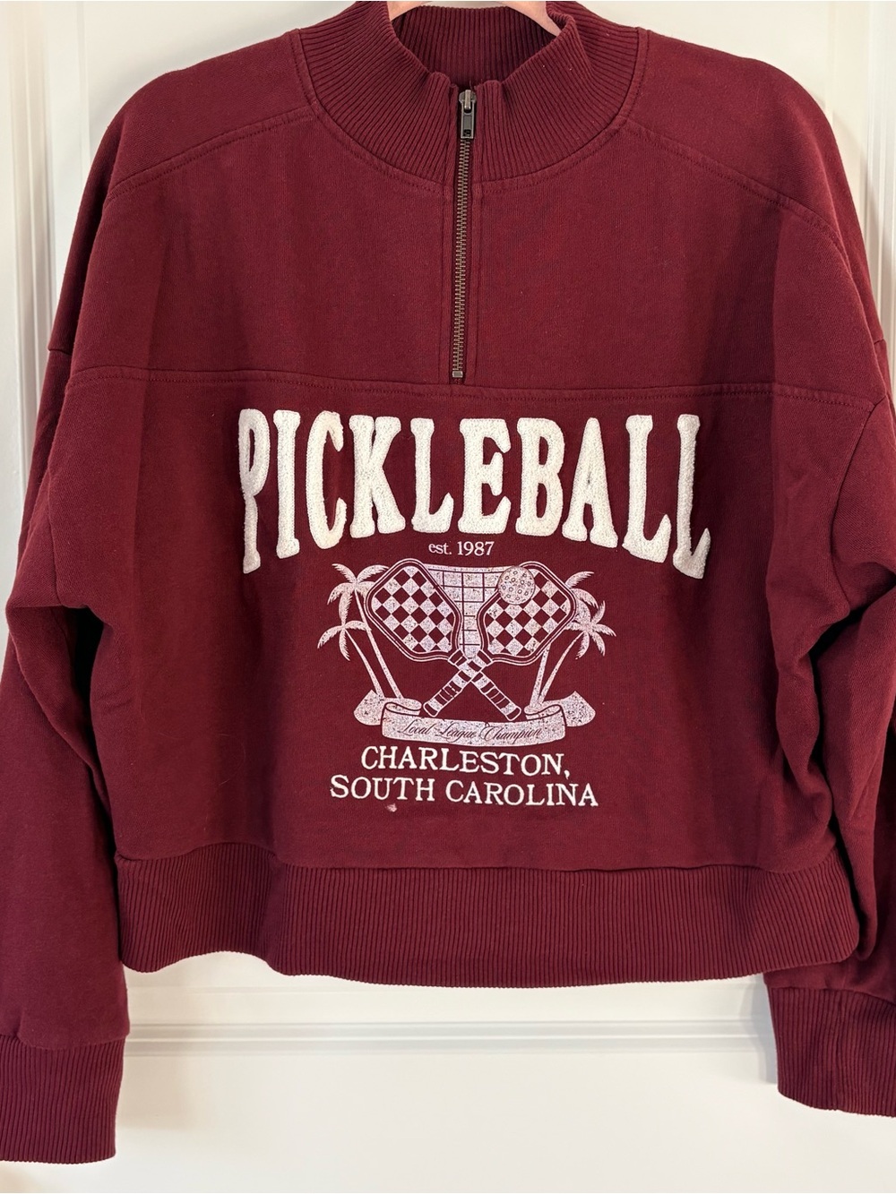 Aeropostale Maroon Pickleball Charleston Graphic Quarter-Zip Sweatshirt